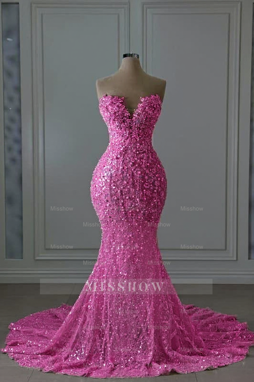 Sweetheart Mermaid Wedding Dress with Beaded Lace & Sequins | Misshow misshow.com Sweetheart Mermaid Wedding Dress with Beaded Lace & Sequins | Misshow misshow.com