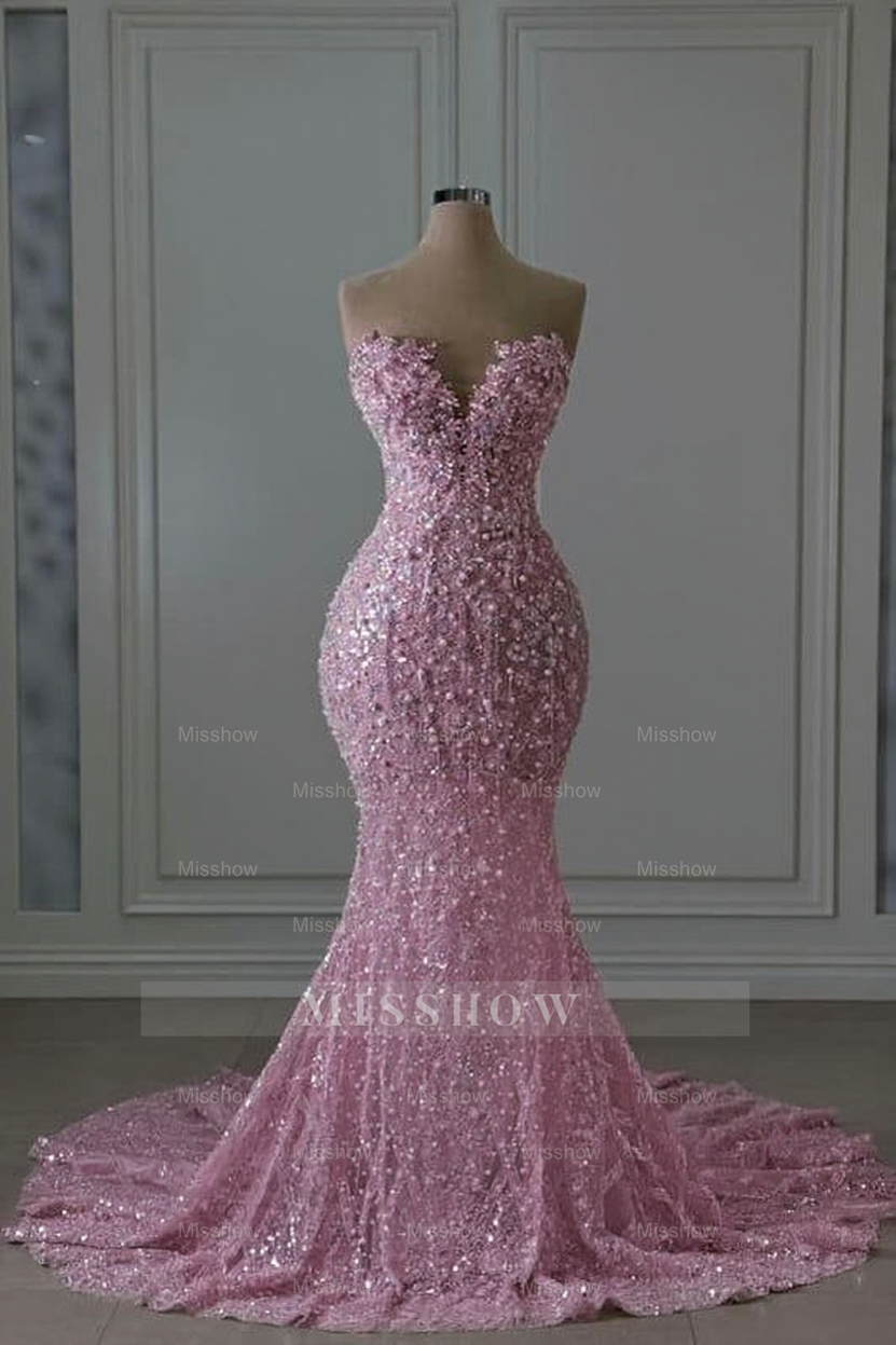 Luxurious Ivory Sweetheart Mermaid Wedding Dress with Beaded Lace and Sequins - Sleeveless Bridal Gown