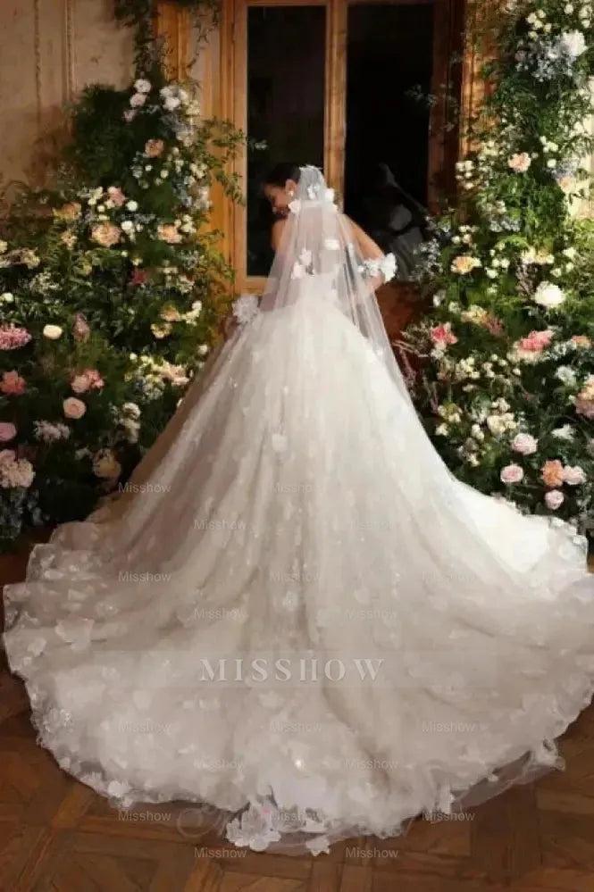 Luxurious Long Ivory A-line Princess Sleeveless Glitter Wedding Dress misshow.com Luxurious Long Ivory A-line Princess Sleeveless Glitter Wedding Dress misshow.com