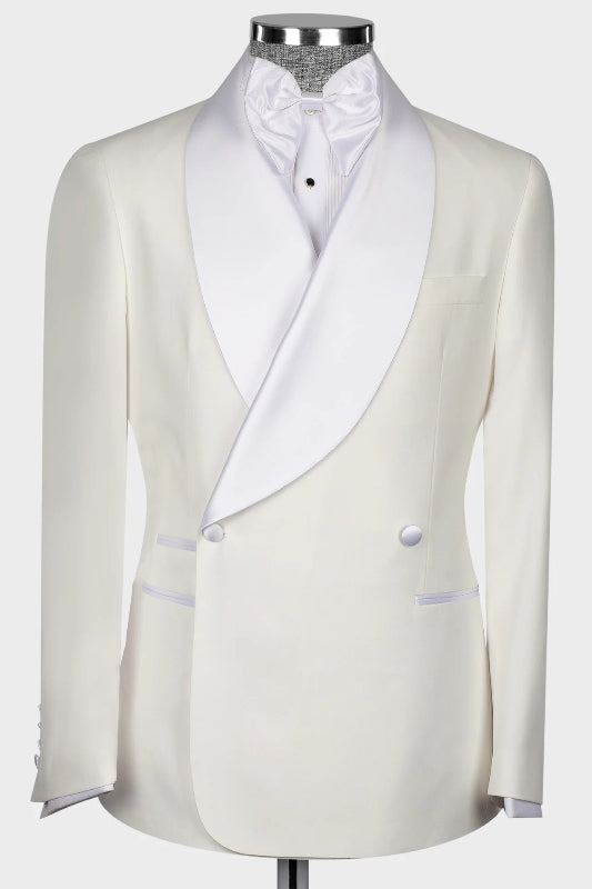 Luxurious Off-White Shawl Collar Double Breasted Groom's Suit