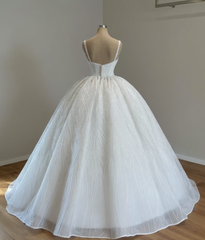 Luxurious Princess Long A-line V-neck Lace Beading Sleeveless Wedding Dresses with Glitter