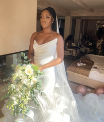 Luxurious White Strapless Mermaid Wedding Dress with Tiered Organza Piping - Bridal Gown