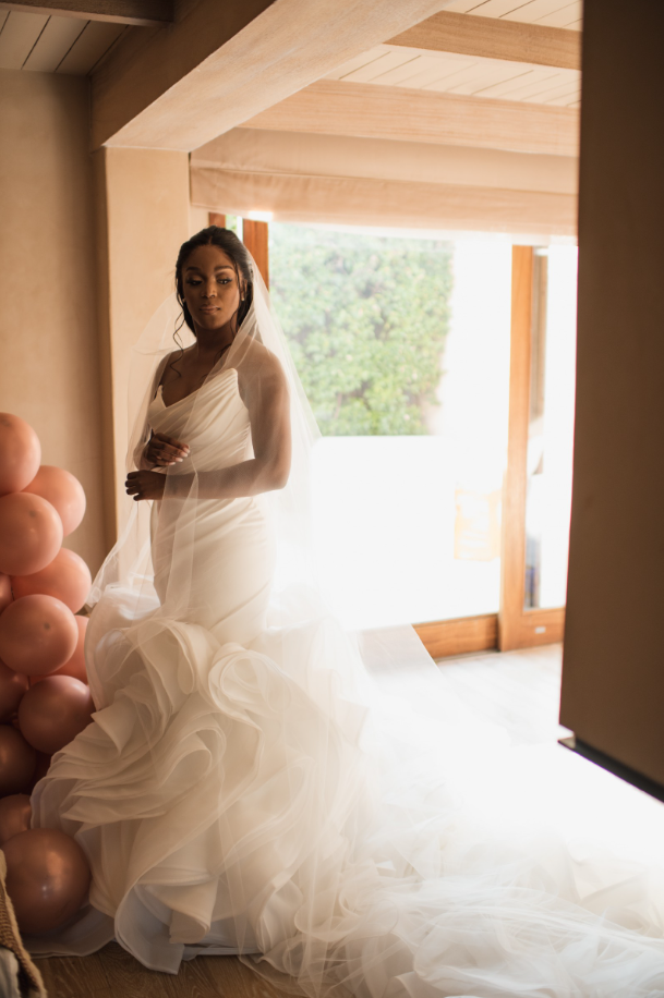 Luxurious White Strapless Mermaid Wedding Dress with Tiered Organza Piping - Bridal Gown