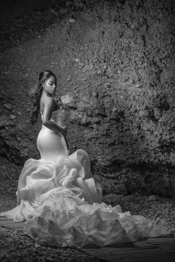 Luxurious White Strapless Mermaid Wedding Dress with Tiered Organza Piping - Bridal Gown