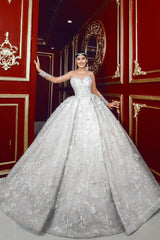 Luxurious White Sweetheart Beaded Illusion Sleeves Sequined Ball Gown Long Tulle Wedding Dresses With Pearls And Appliques