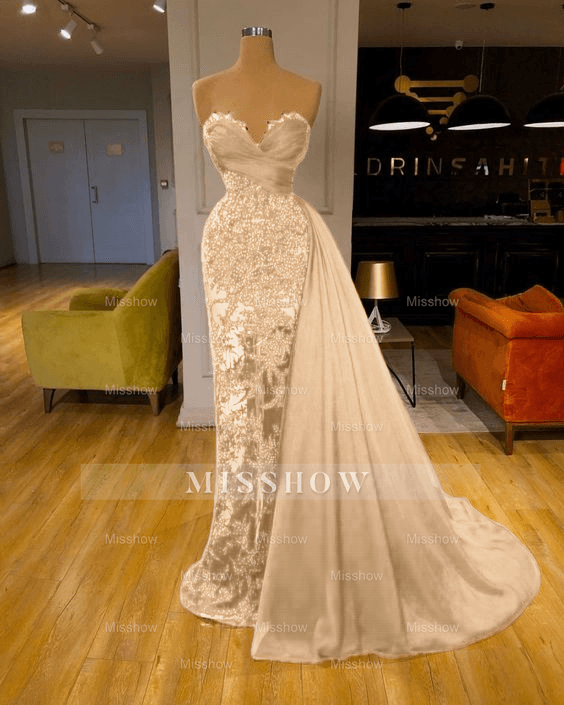 Luxury Burgundy Detachable Train Mermaid Prom Evening Dresses with Lac misshow.com Luxury Burgundy Detachable Train Mermaid Prom Evening Dresses with Lac misshow.com