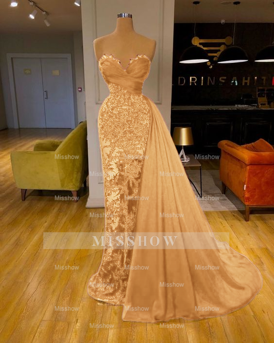 Gold sweetheart ruffled mermaid prom dress