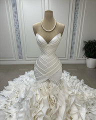 Luxury Ivory Wedding Dresses Bridal Gowns Formal Beads Sweep Train