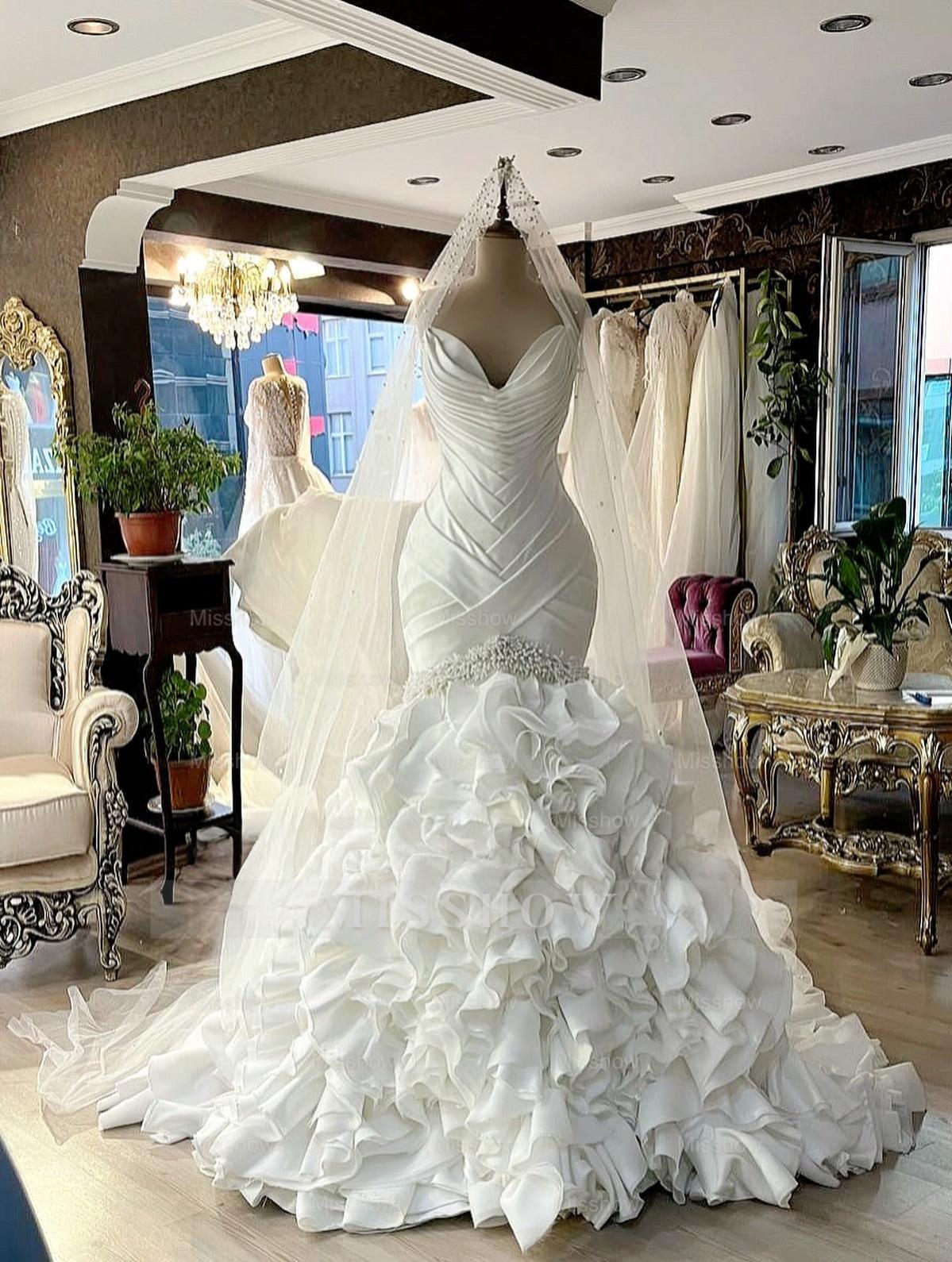 Luxury Ivory Wedding Dresses Bridal Gowns Formal Beads Sweep Train