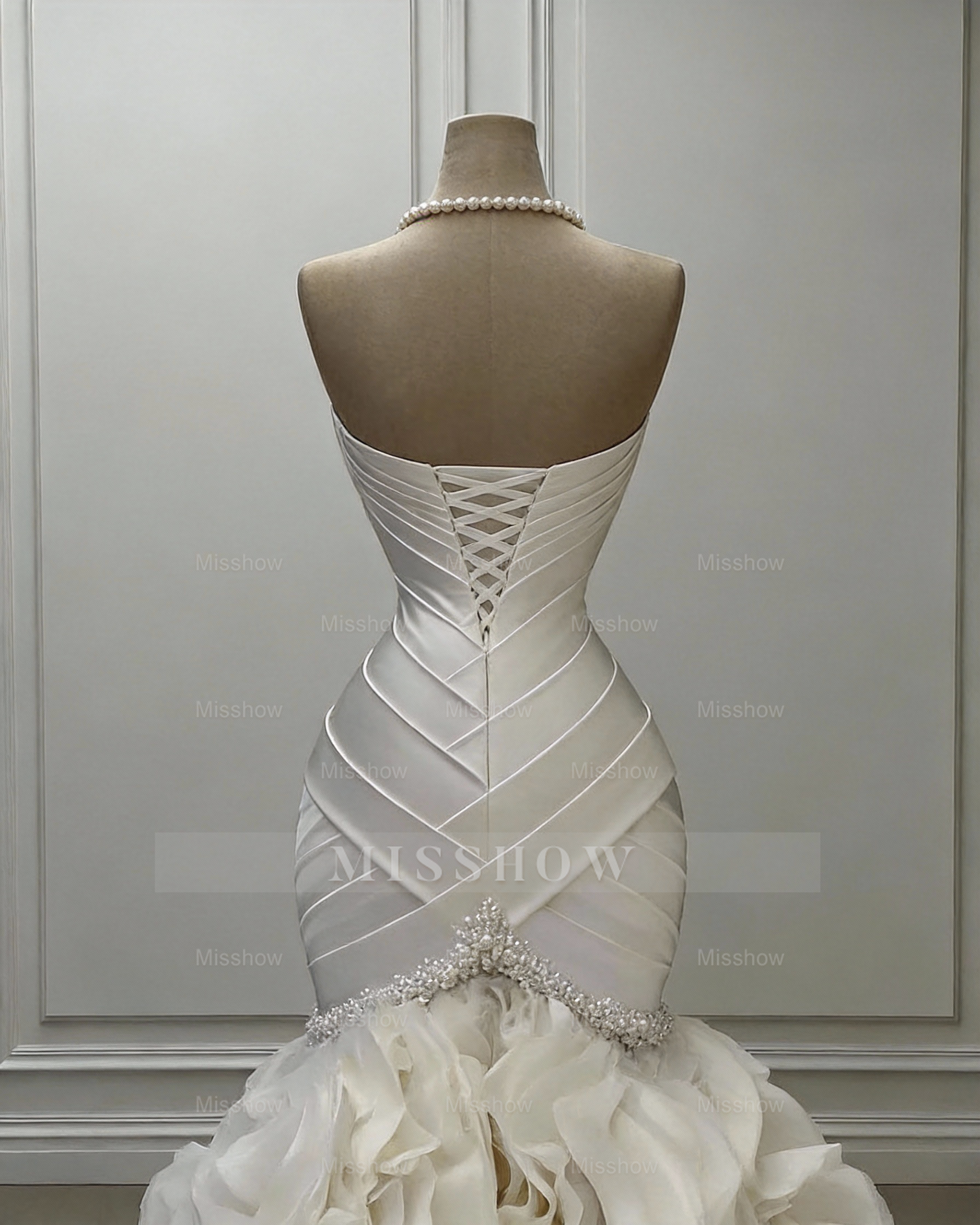 Luxury Ivory Wedding Dresses Bridal Gowns Formal Beads Sweep Train