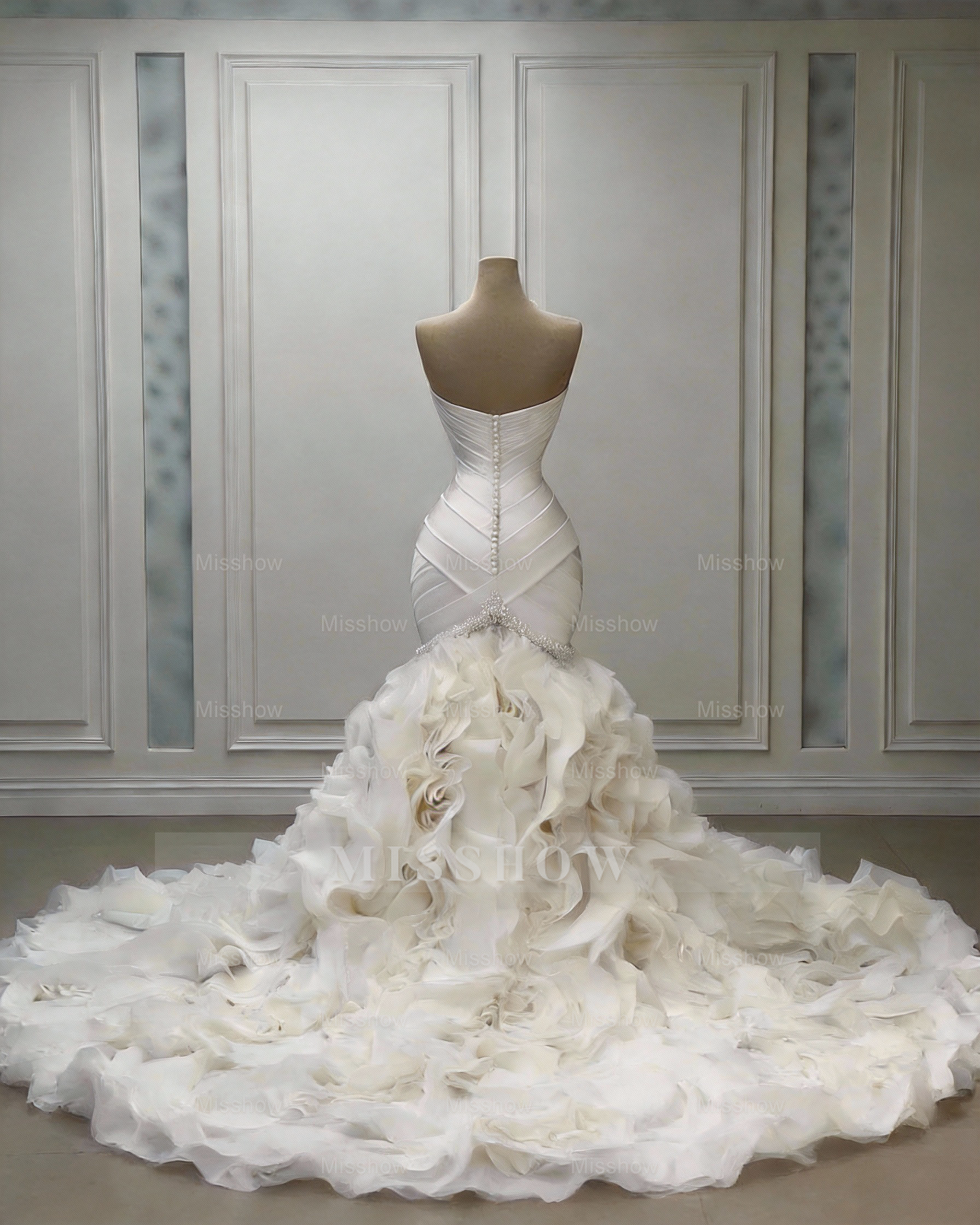 Luxury Ivory Wedding Dresses Bridal Gowns Formal Beads Sweep Train