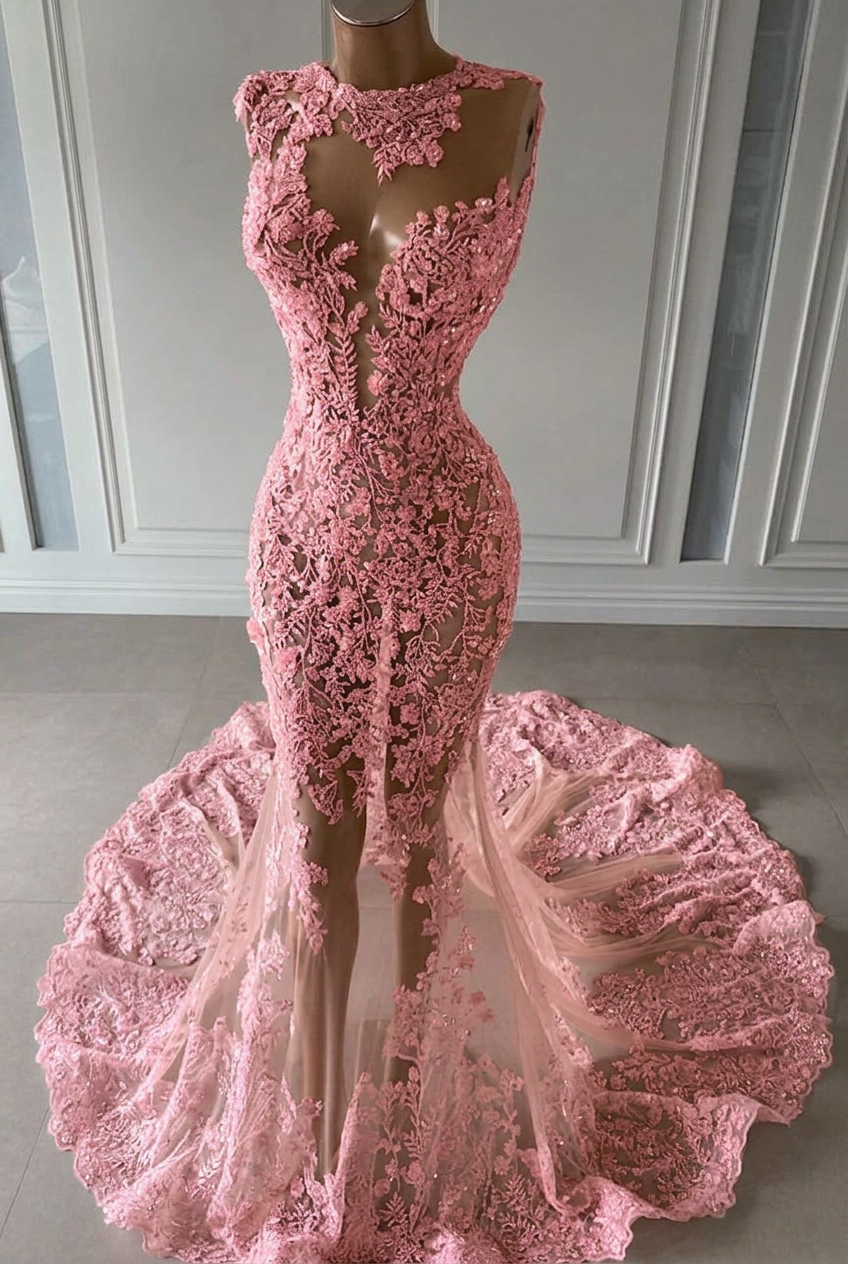 Candy pink scoop ruffled mermaid prom dress