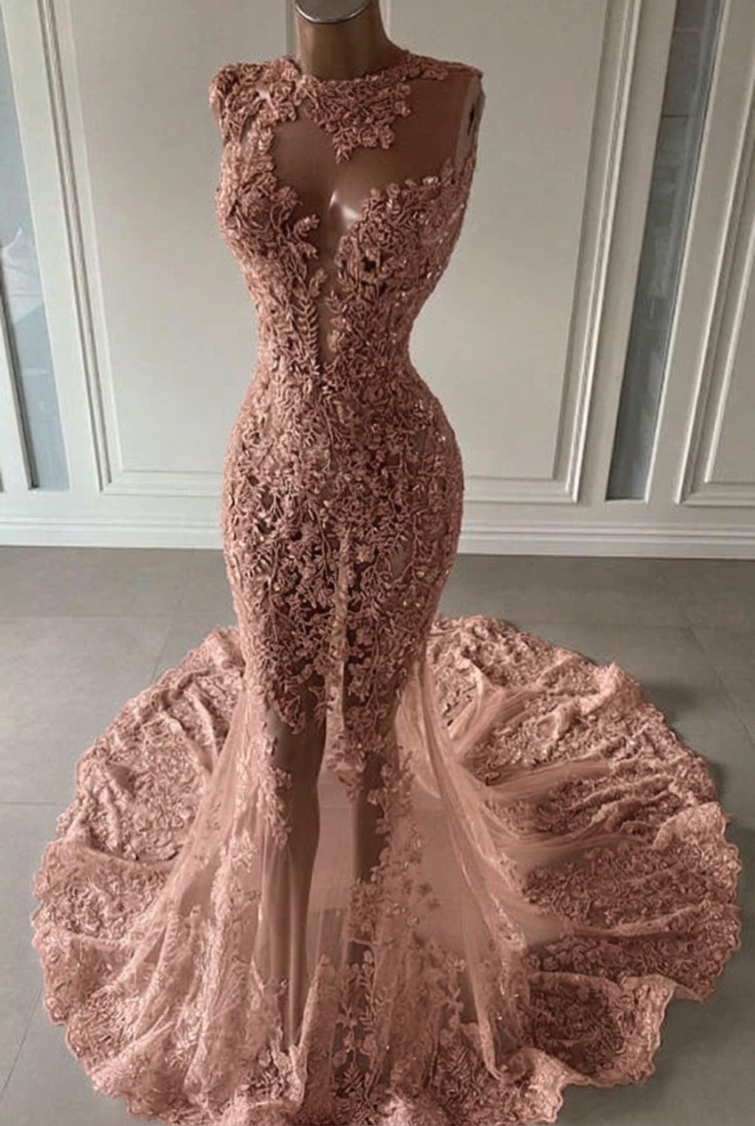 Dusty rose scoop ruffled mermaid prom dress