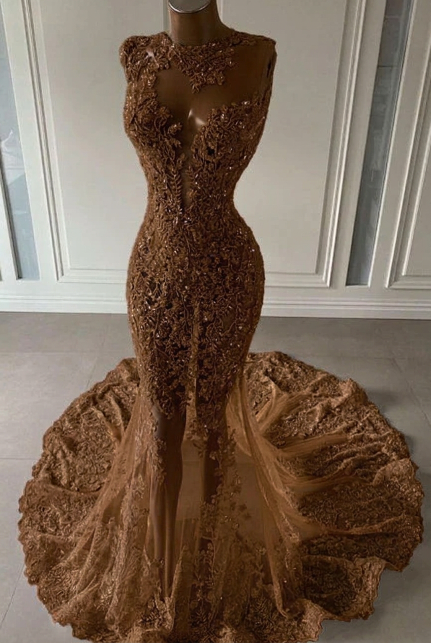 Chocolate scoop ruffled mermaid prom dress