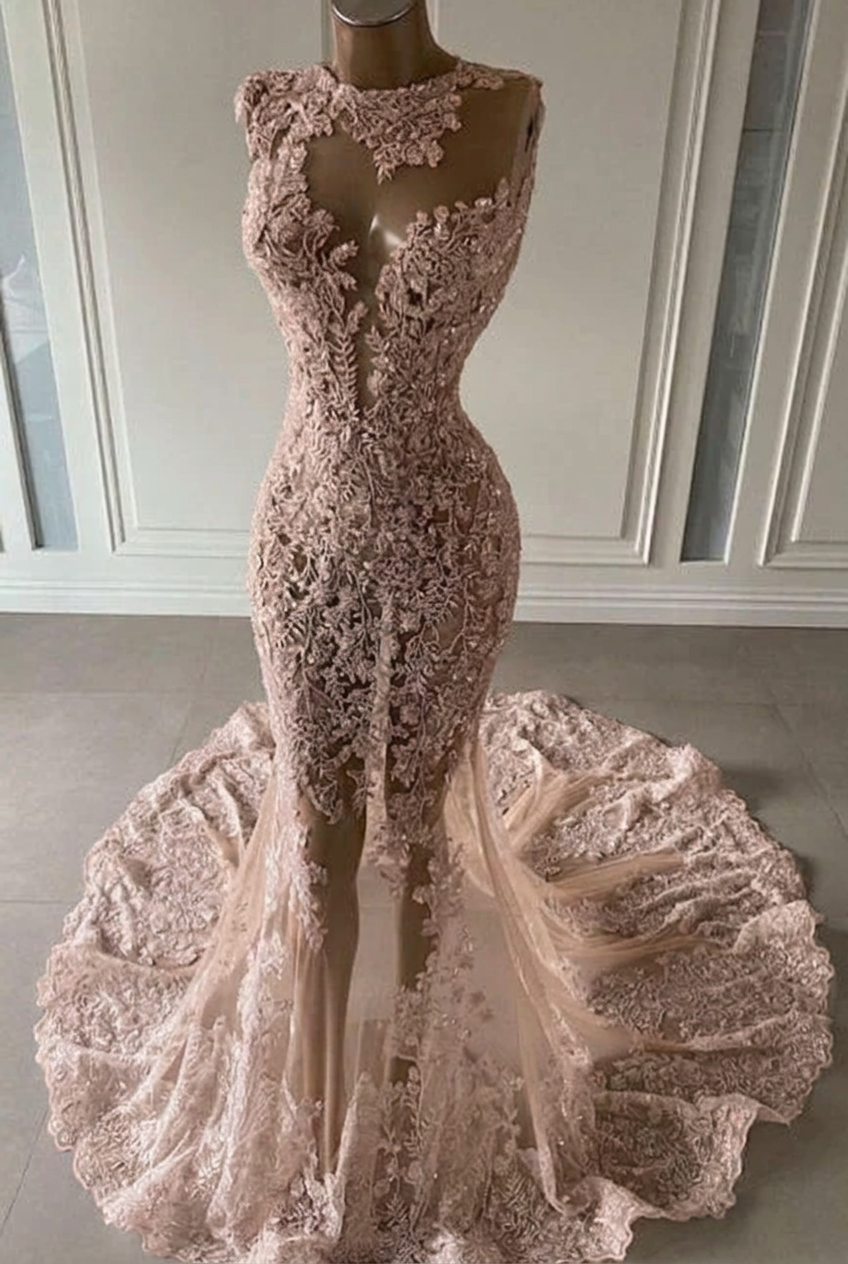 Pearl pink scoop ruffled mermaid prom dress