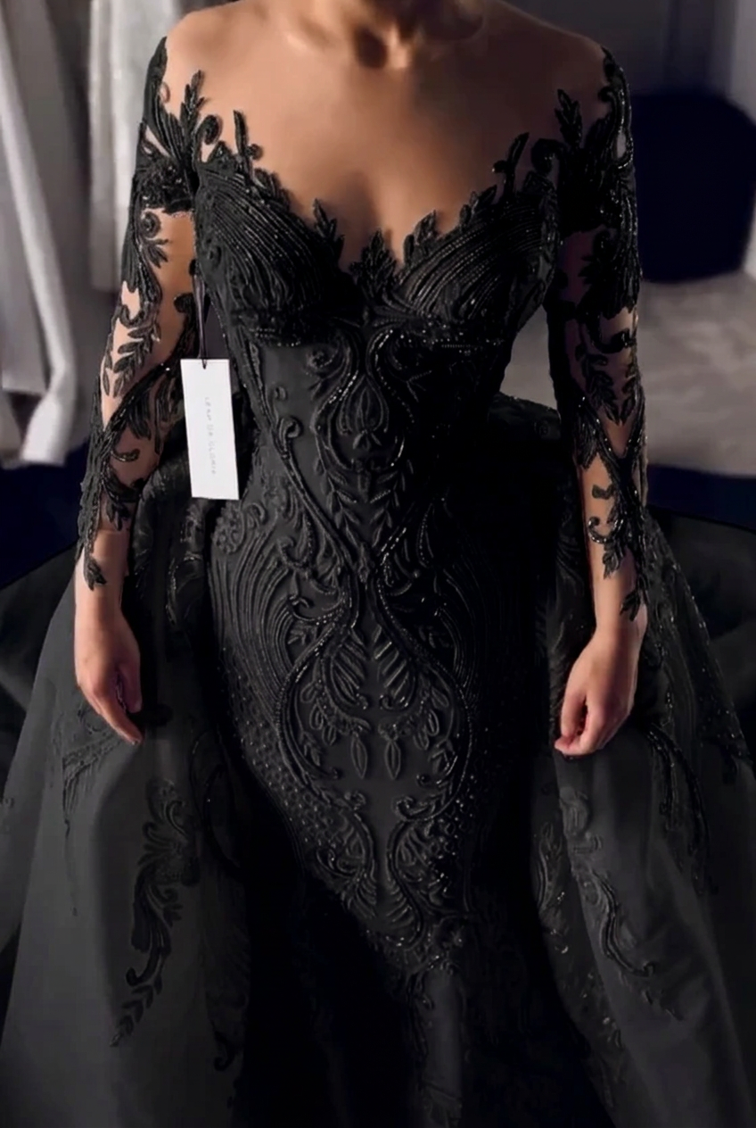 Black scoop lace mermaid wedding dress