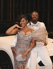 Luxury Nude Sequin Prom Dress One Shoulder Mermaid Formal Gown with Rhinestones