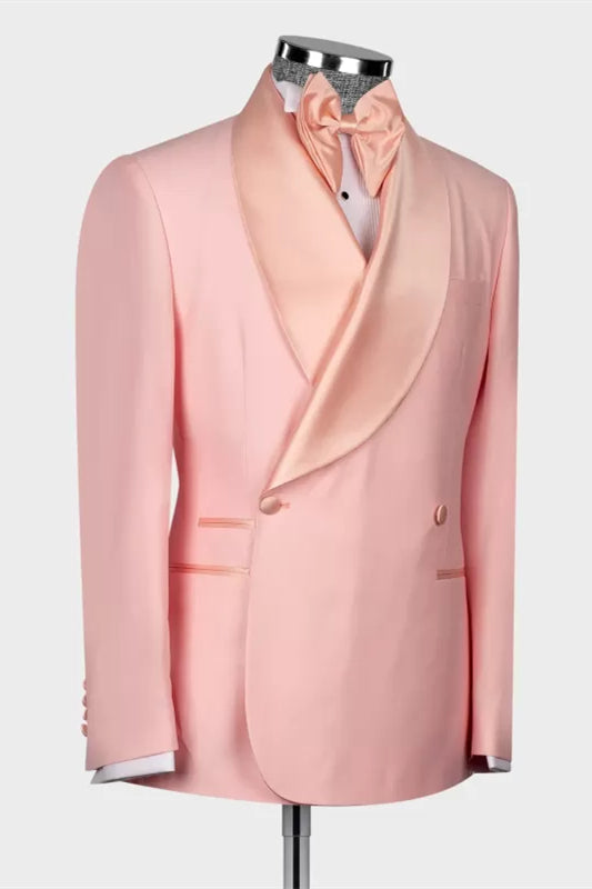 Luxury Pink Shawl Lapel Double Breasted Wedding Suit