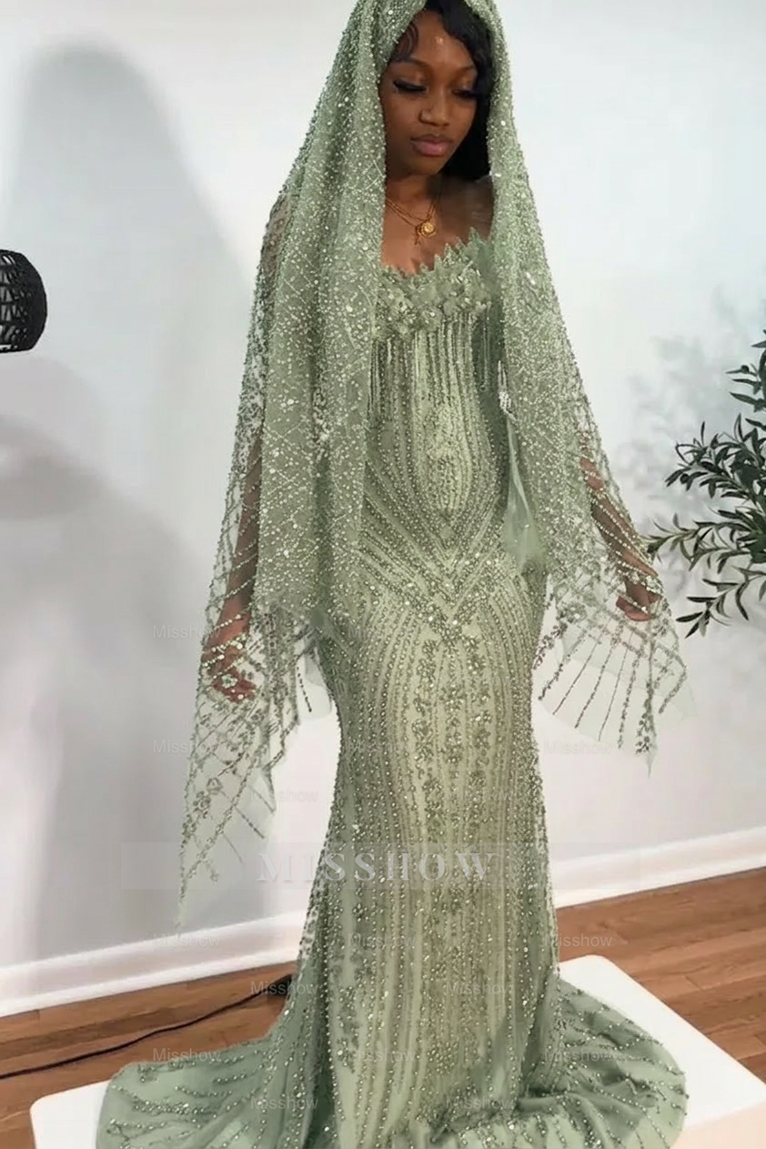 Sage strapless beaded mermaid prom dress