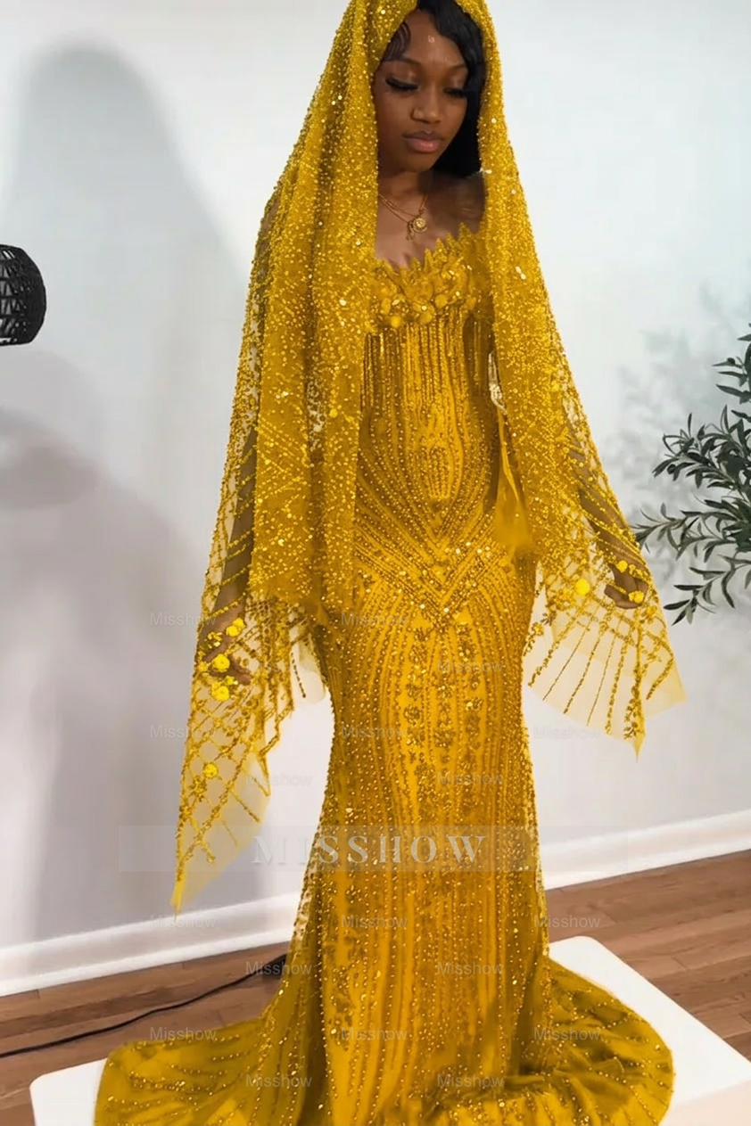 Daffodil strapless beaded mermaid prom dress
