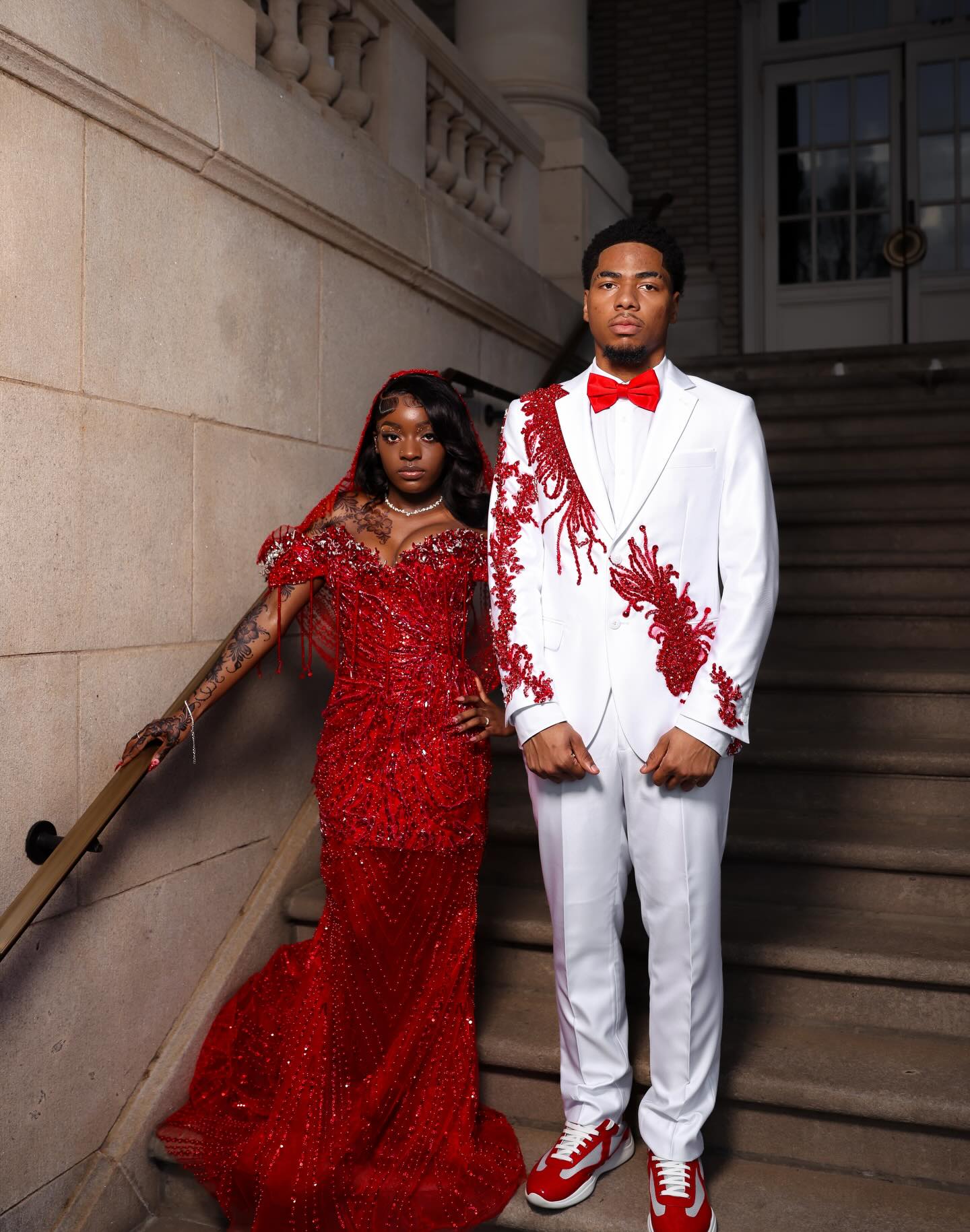 Luxury Red Sequin Beads Prom Dress Off The Shoulder Mermaid Formal Gown with Veil