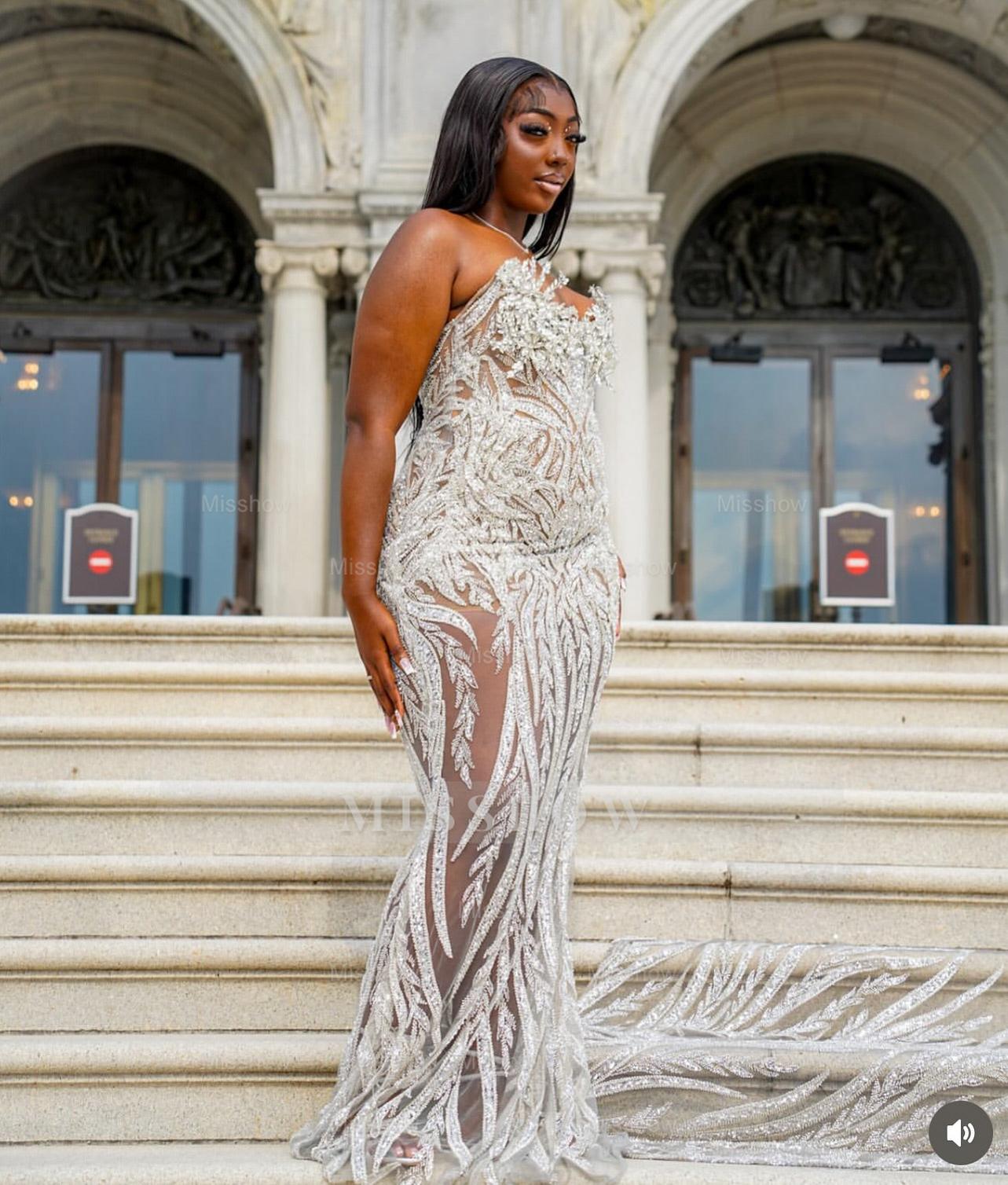 silver sheer prom dress P3644 Women Silver Long Mermaid Prom Dresses 2024 Sexy Sheer Mesh Luxury Sparkly Handmade Diamond Black Girl Prom Formal Gala Gowns