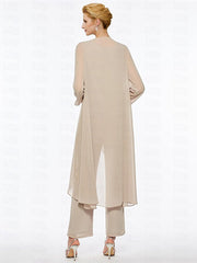 Chiffon Round Neck 3 4 Length Sleeves Ankle Length Mother Of The Bride Pantsuits With Jacket