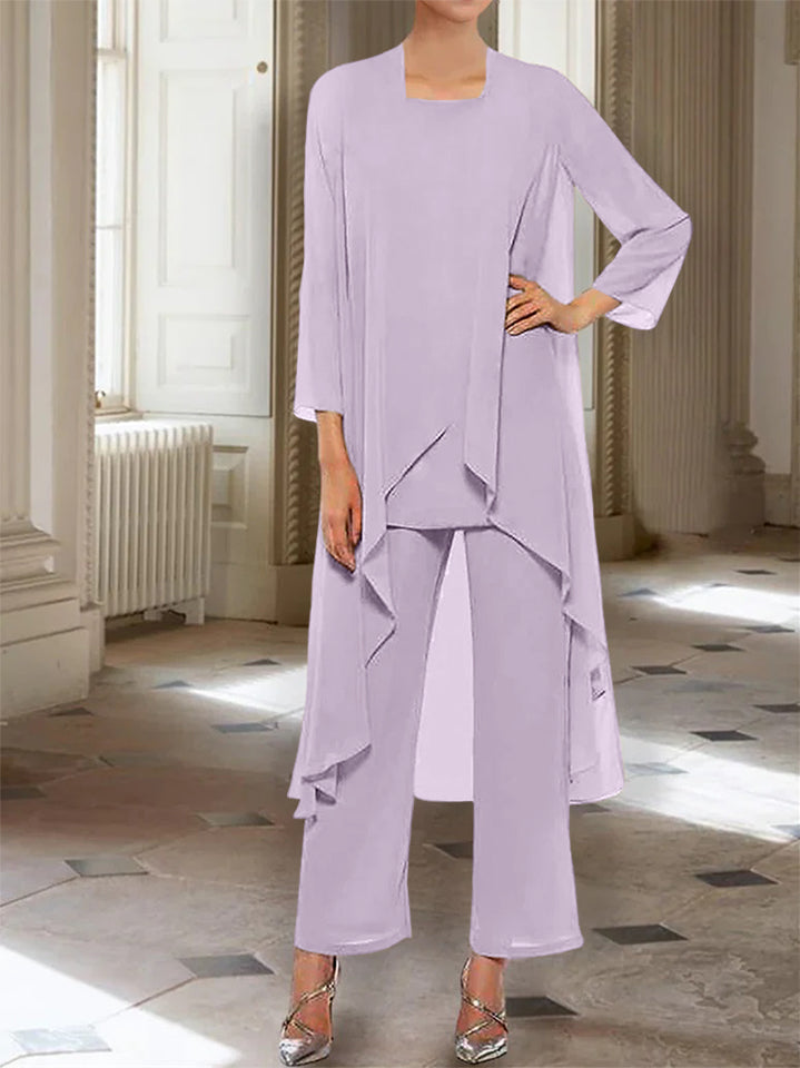 Chiffon Round Neck 3 4 Length Sleeves Ankle Length Mother Of The Bride Pantsuits With Jacket