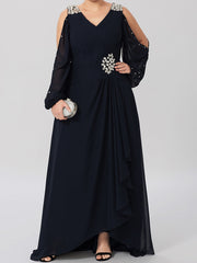 A Line Princess V Neck Mother Of The Bride Dresses With Rhinestones