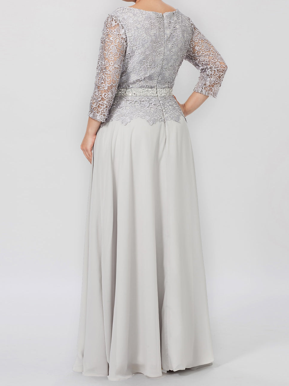 A Line Princess Round Neck 3 4 Length Sleeves Floor Length Mother Of The Bride Dresses With Applique Sequins