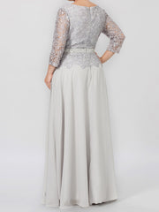 A Line Princess Round Neck 3 4 Length Sleeves Floor Length Mother Of The Bride Dresses With Applique Sequins