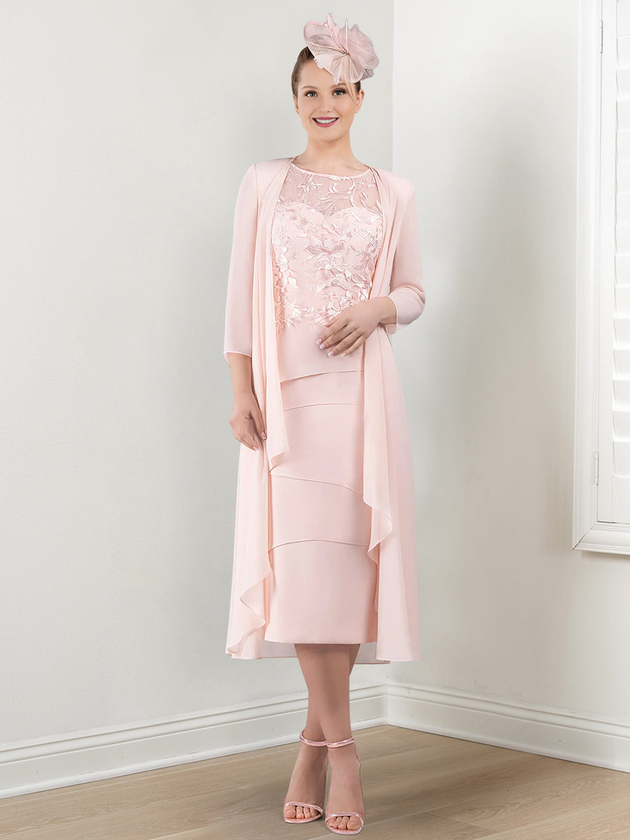 Sheath Column Round Neck Mother Of The Bride Dresses With Applique Jacket