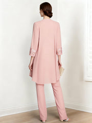 Chiffon Square Neck Long Sleeves Floor Length Mother Of The Bride Pantsuits With Jacket