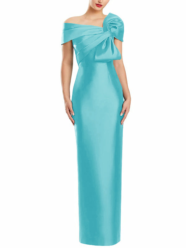 Sheath Column One Shoulder Floor Length Mother Of The Bride Dresses With Bow