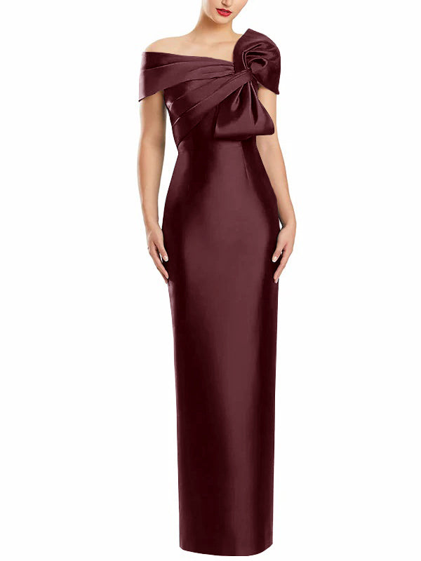 Sheath Column One Shoulder Floor Length Mother Of The Bride Dresses With Bow