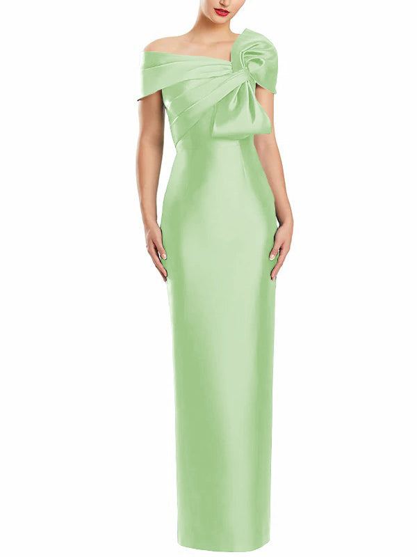 Sheath Column One Shoulder Floor Length Mother Of The Bride Dresses With Bow