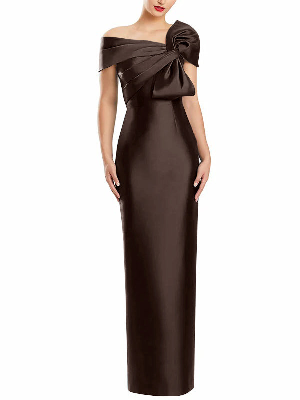 Sheath Column One Shoulder Floor Length Mother Of The Bride Dresses With Bow