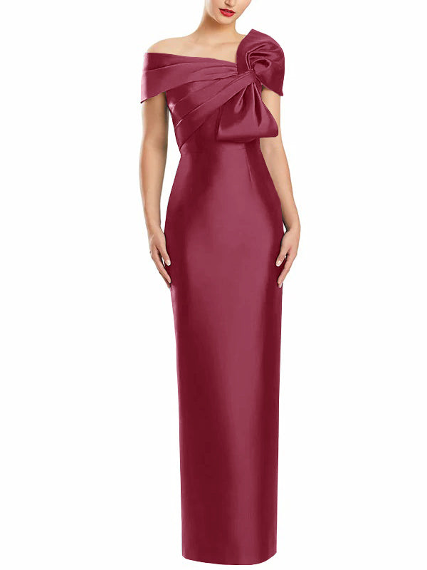 Sheath Column One Shoulder Floor Length Mother Of The Bride Dresses With Bow