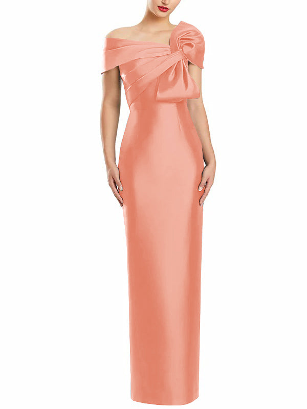 Sheath Column One Shoulder Floor Length Mother Of The Bride Dresses With Bow