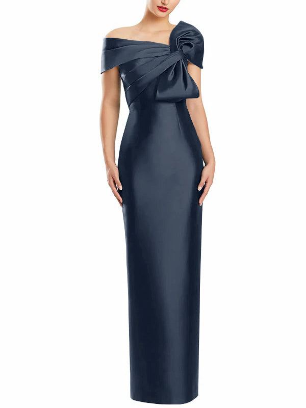 Sheath Column One Shoulder Floor Length Mother Of The Bride Dresses With Bow