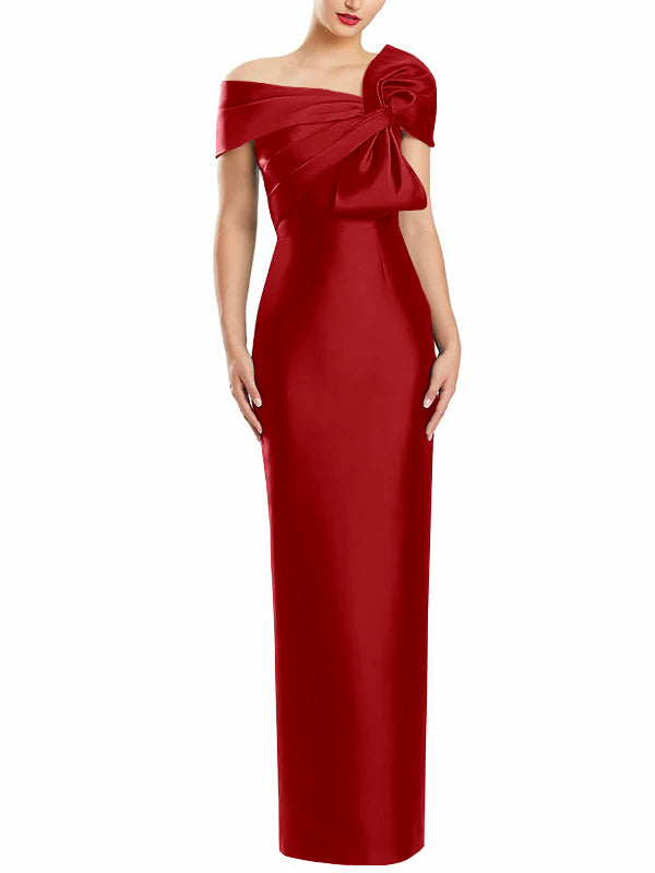 Sheath Column One Shoulder Floor Length Mother Of The Bride Dresses With Bow