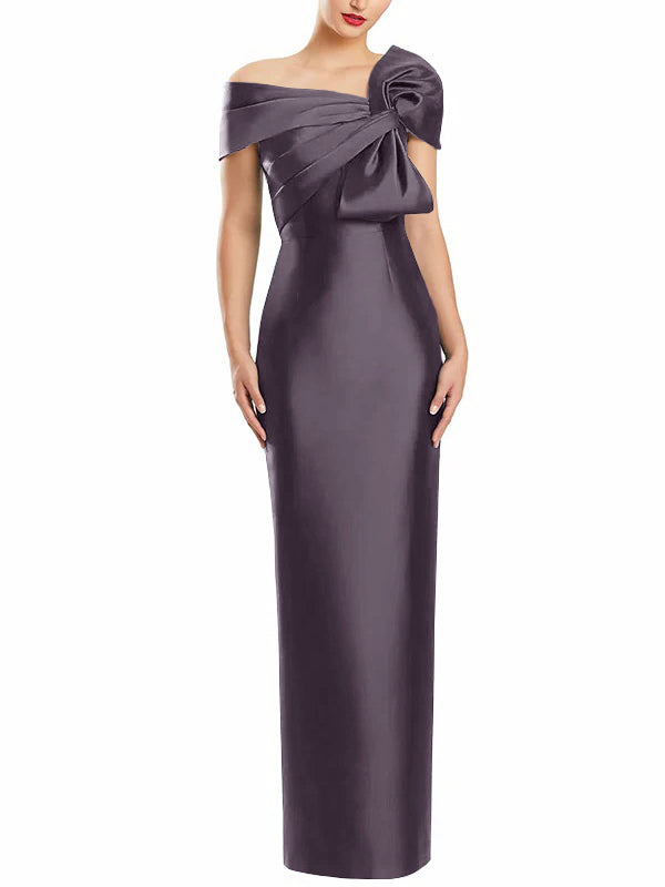 Sheath Column One Shoulder Floor Length Mother Of The Bride Dresses With Bow