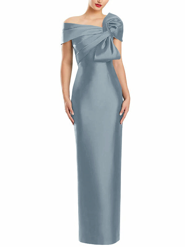 Sheath Column One Shoulder Floor Length Mother Of The Bride Dresses With Bow