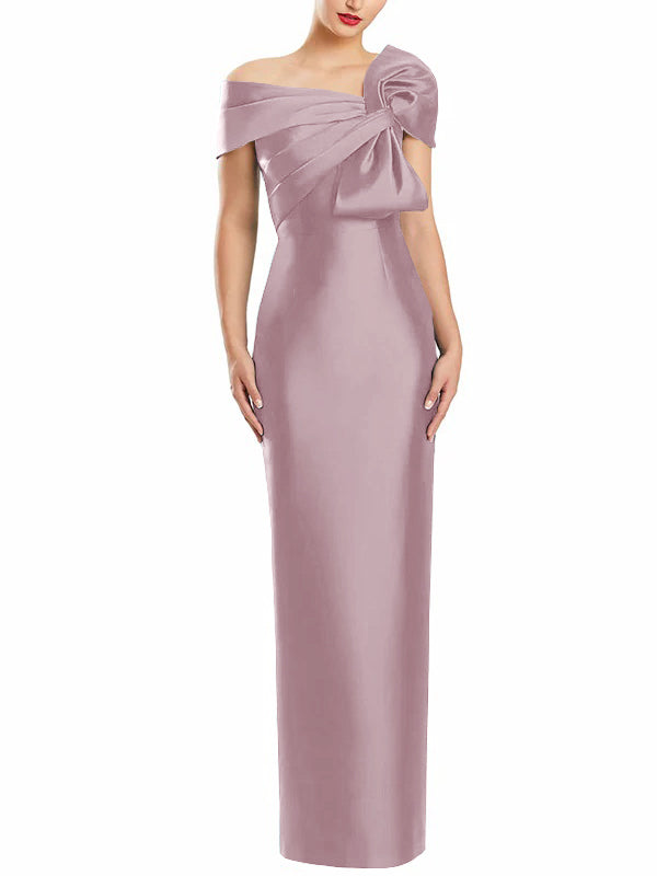 Sheath Column One Shoulder Floor Length Mother Of The Bride Dresses With Bow