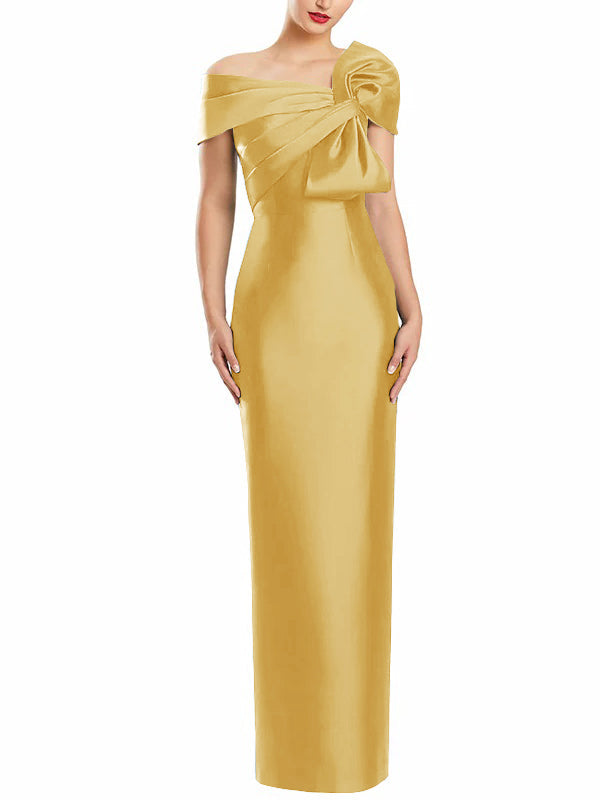 Sheath Column One Shoulder Floor Length Mother Of The Bride Dresses With Bow