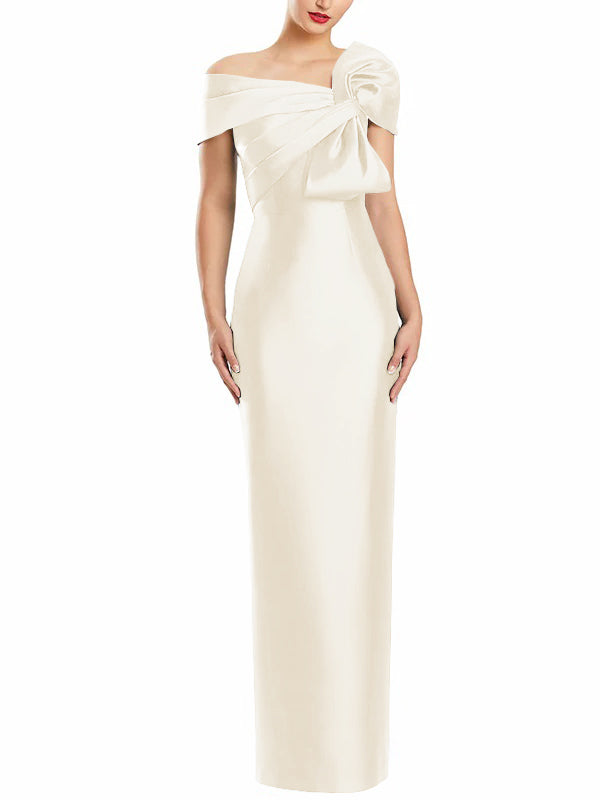 Sheath Column One Shoulder Floor Length Mother Of The Bride Dresses With Bow
