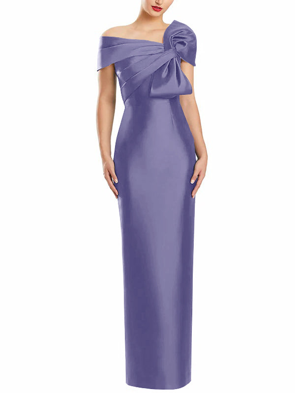Sheath Column One Shoulder Floor Length Mother Of The Bride Dresses With Bow
