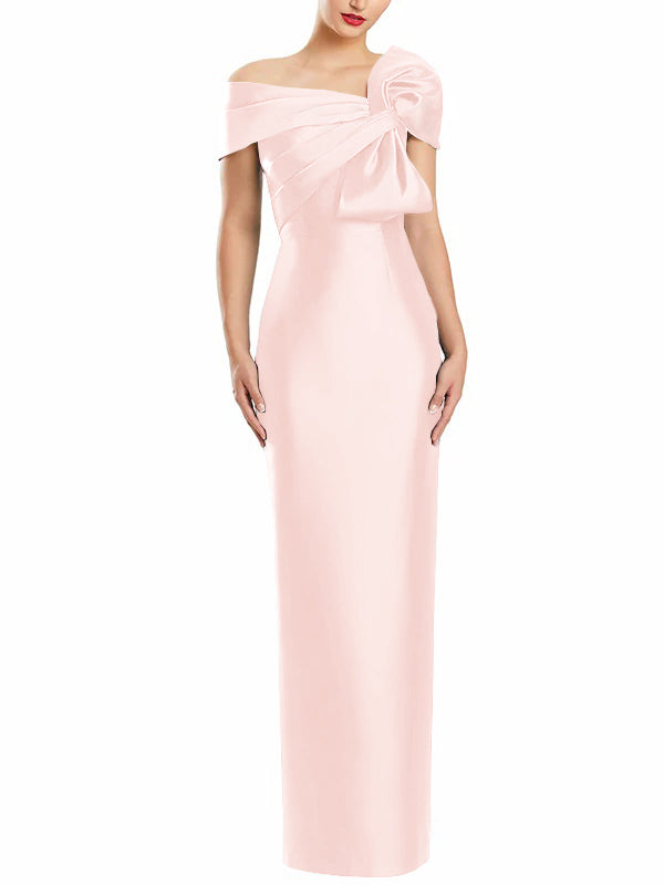 Sheath Column One Shoulder Floor Length Mother Of The Bride Dresses With Bow