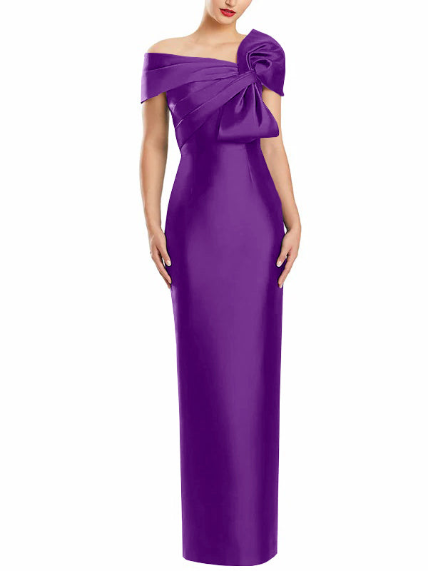 Sheath Column One Shoulder Floor Length Mother Of The Bride Dresses With Bow