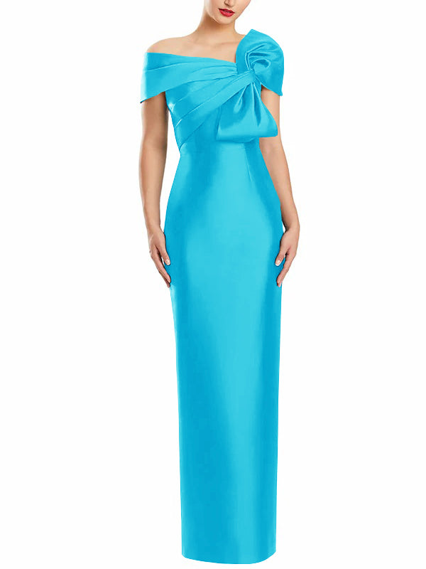 Sheath Column One Shoulder Floor Length Mother Of The Bride Dresses With Bow